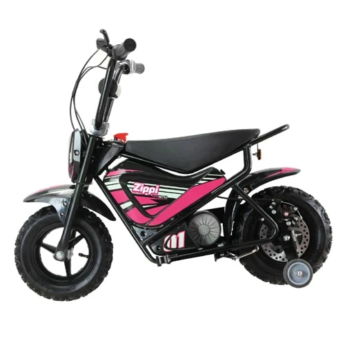Zippi Ride Kids Electric Bike With Training Wheels Pink